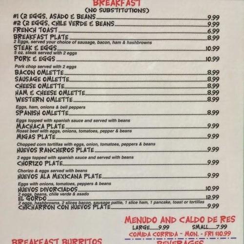 La Esperanza Mexican Restaurant menu in Odessa, Texas, USA