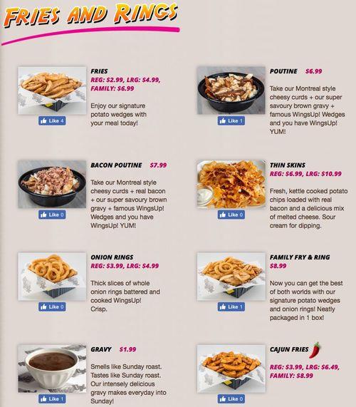 WingsUp! London Wellington menu in London, Ontario, Canada