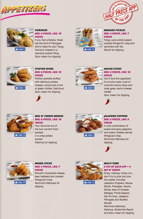 WingsUp! London Wellington menu in London, Ontario, Canada