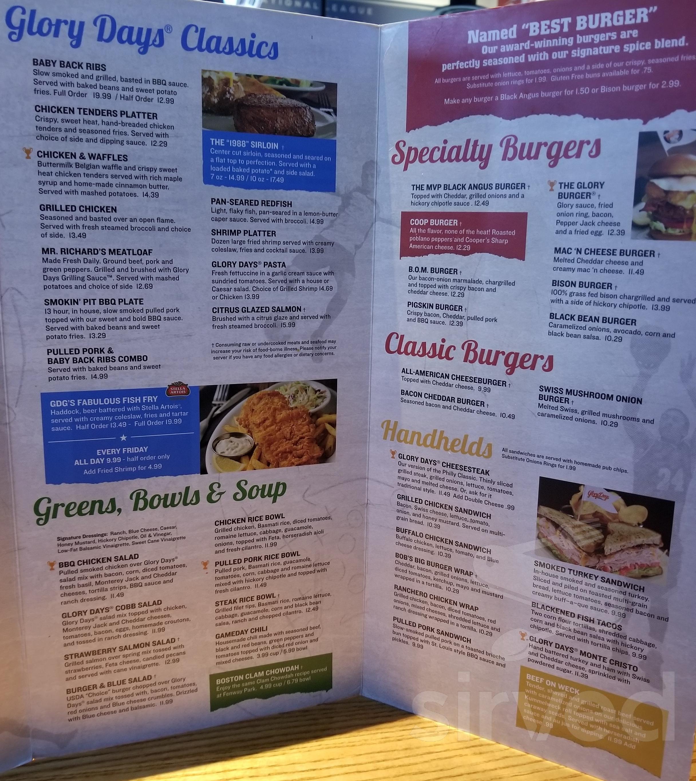 Glory Days Grill menu in Brooksville, Florida, USA