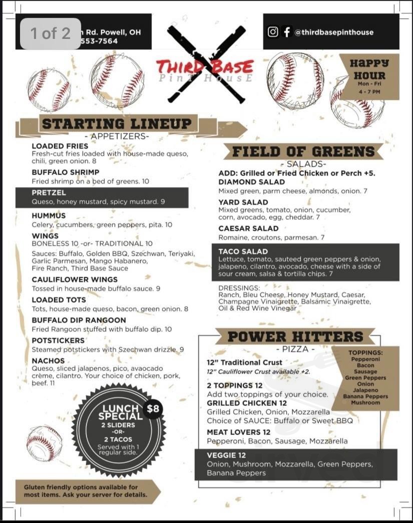 Base Pint Menu - Powell OH's Third Base Pint House | Sirved