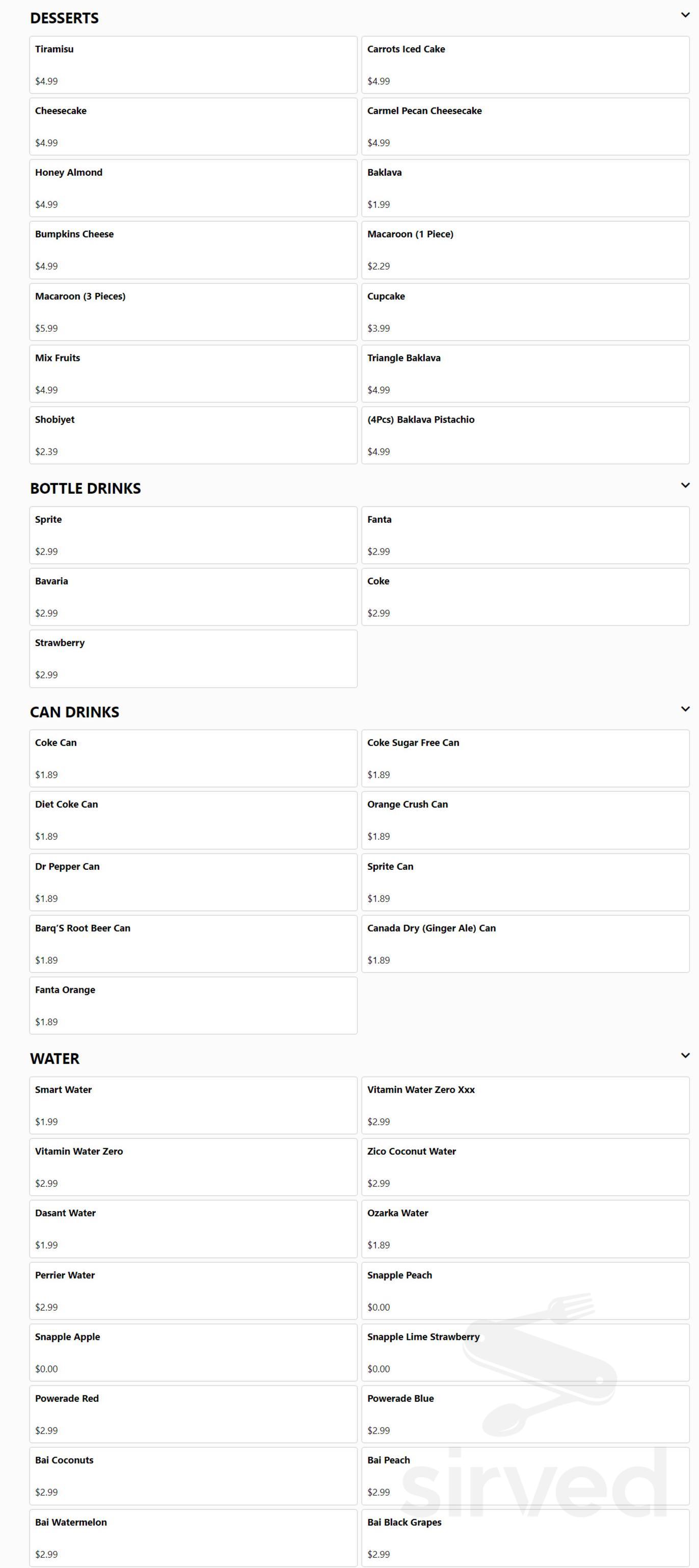 Shawarma on the Run menu in Kenner, Louisiana, USA