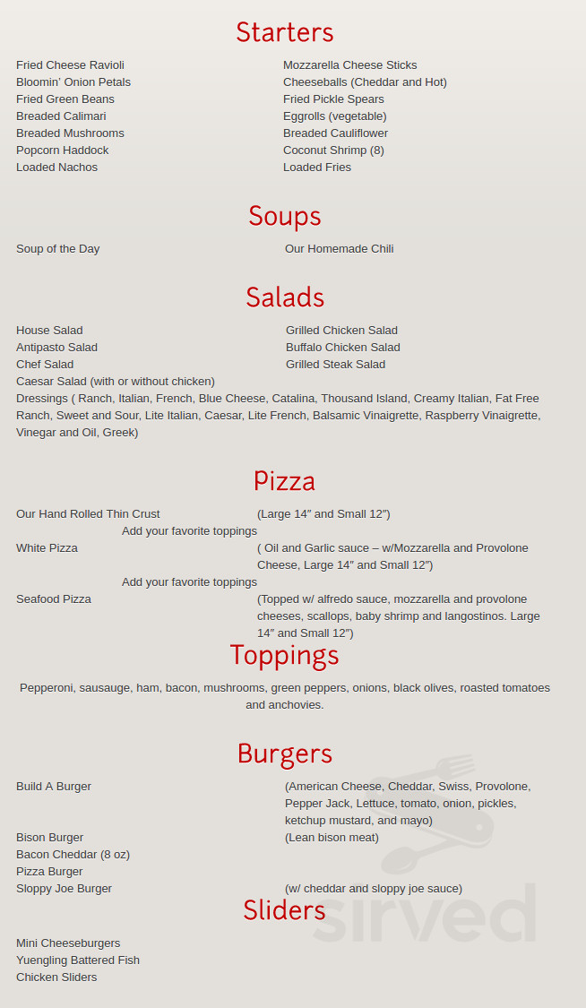 Morris' Tavern & Restaurant menu in Sidman, Pennsylvania, USA