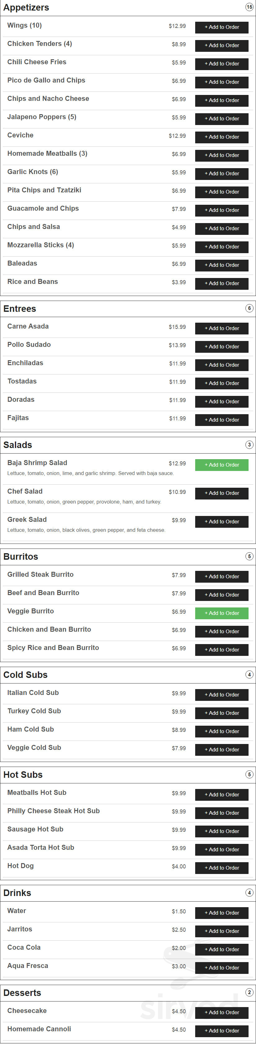 Springs Grill Pizzeria menu in Fort Myers, Florida, USA