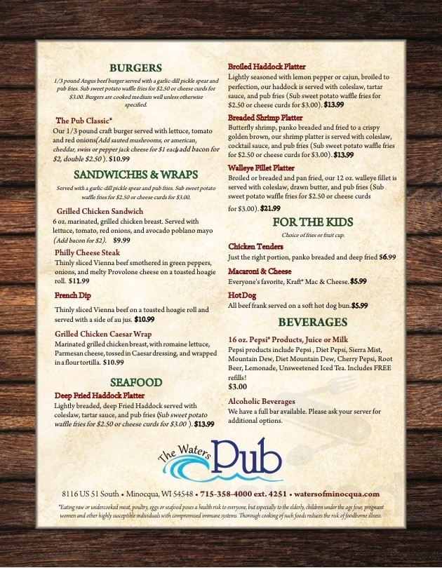 The Waters of Minocqua menu in Minocqua, Wisconsin, USA