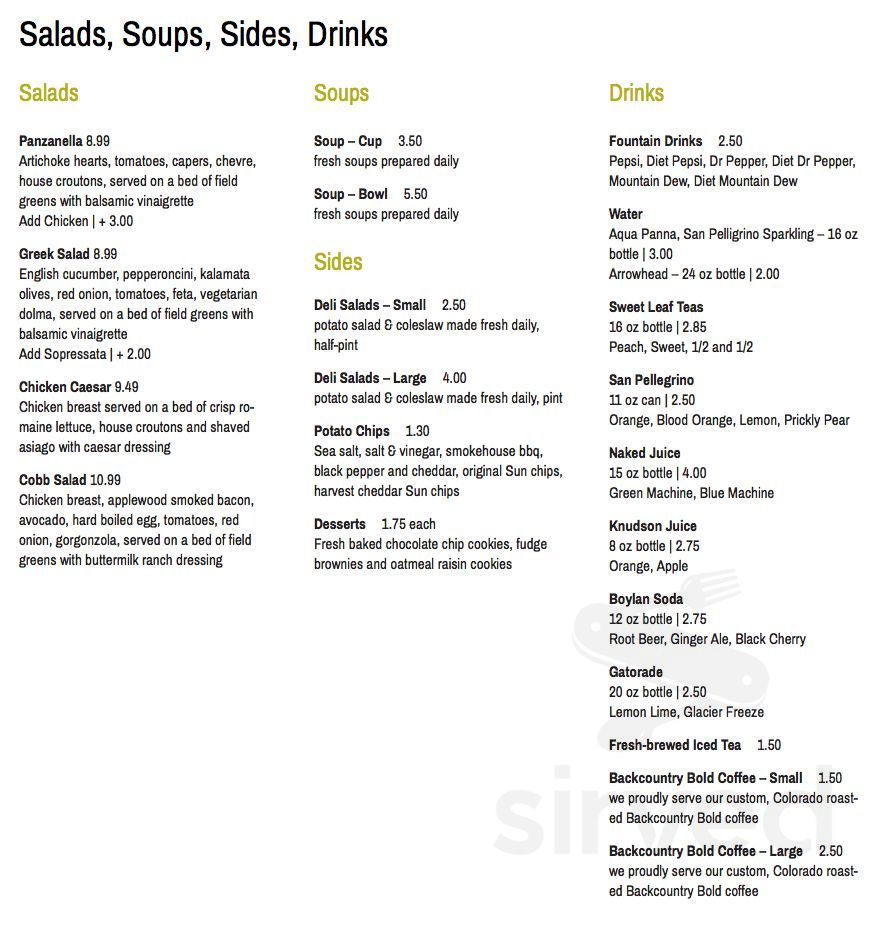 Menu for Yampa Sandwich Co. in Denver, Colorado, United States