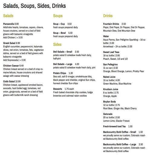 Yampa Sandwich Company menu in Fort Collins, Colorado, USA