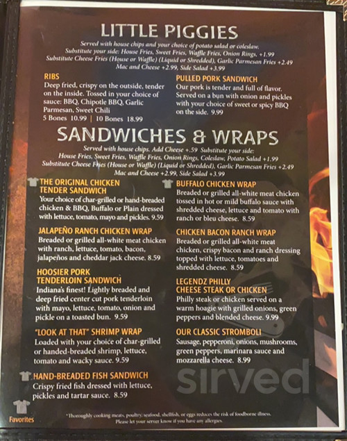 Legendz Sports Bar and Grill menu in French Lick, Indiana, USA