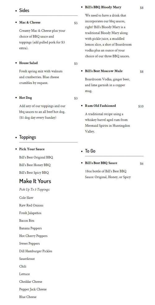 Bill's Best Brewery menu in Glenside, Pennsylvania, USA