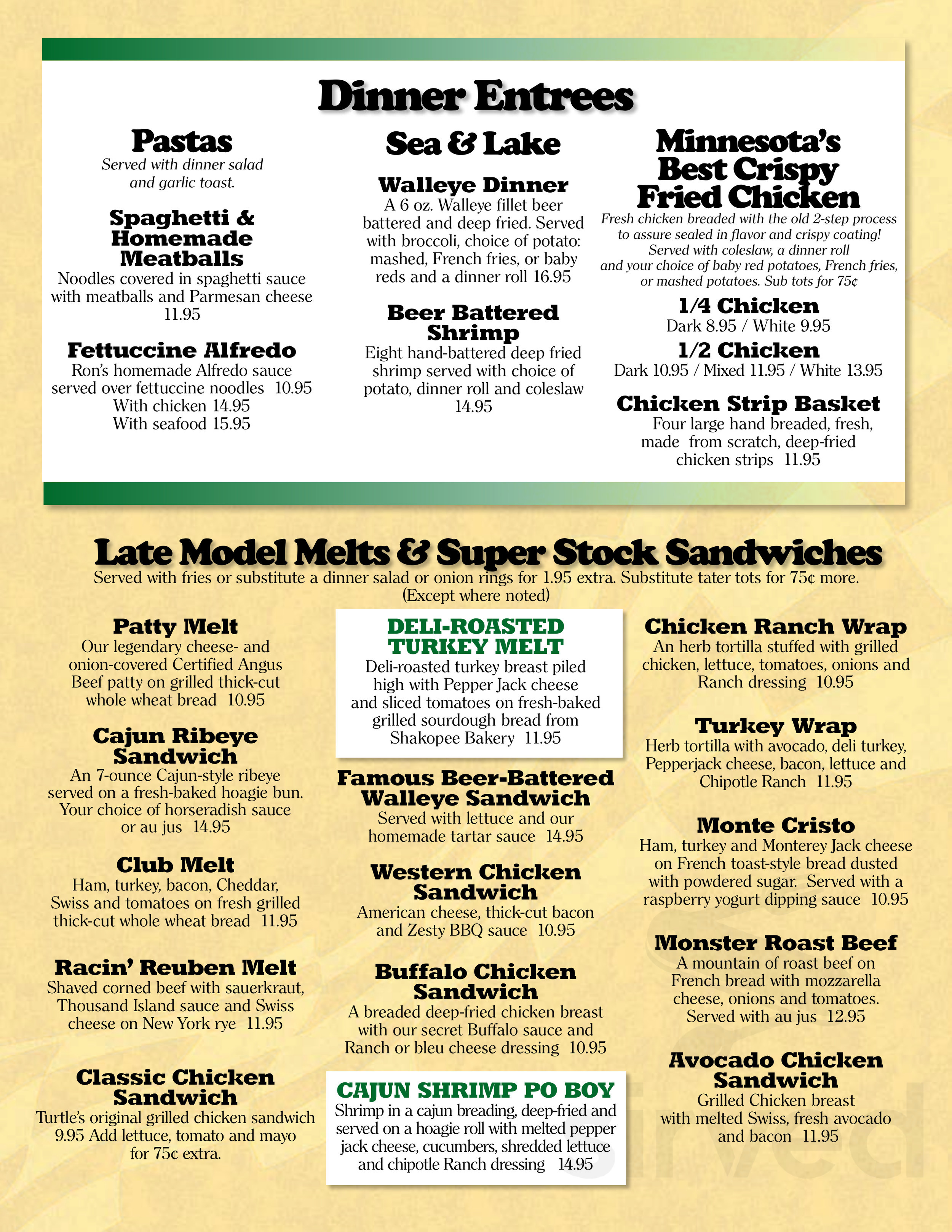 Turtle's Bar & Grill menu in Shakopee, Minnesota, USA