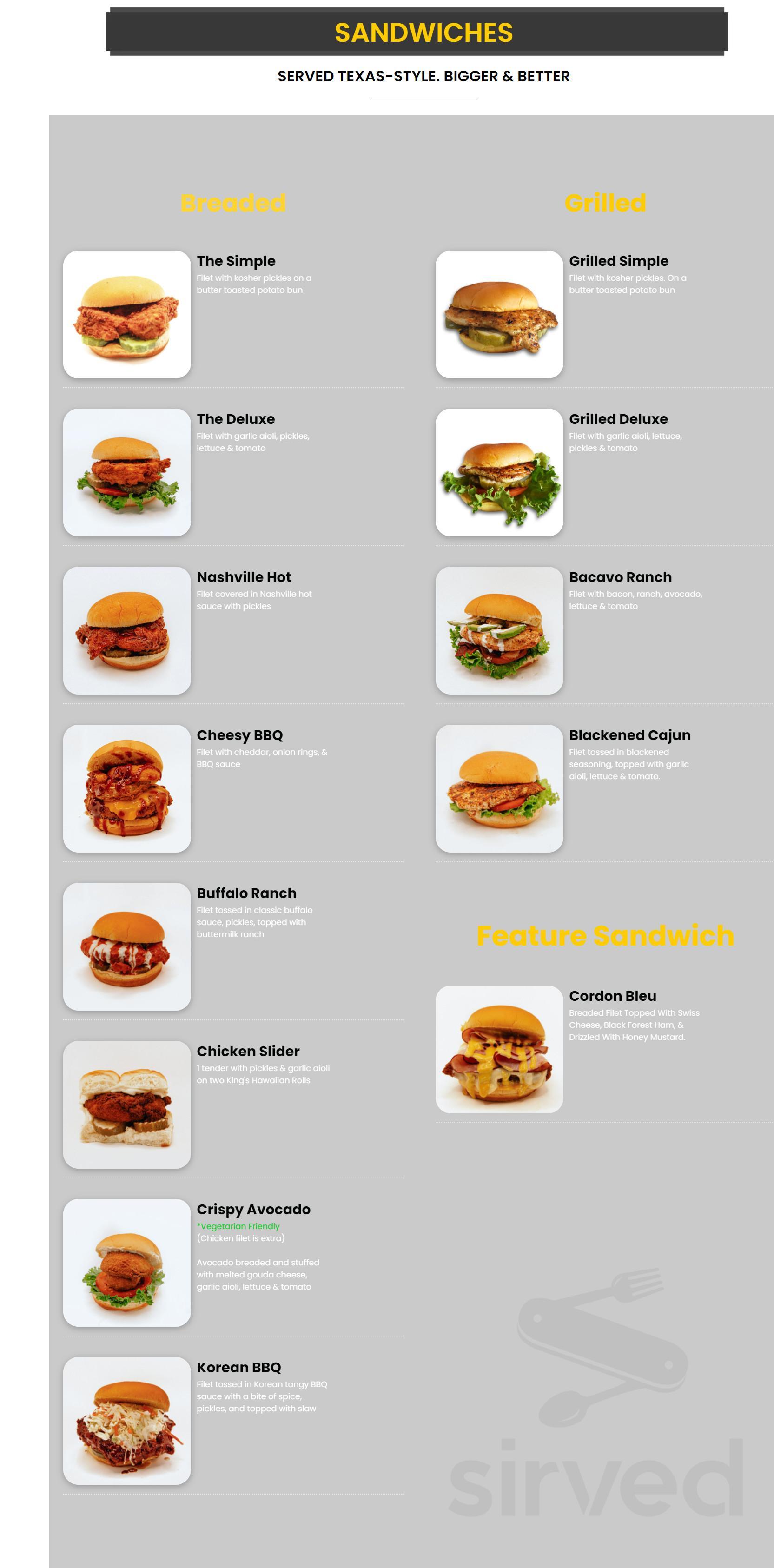 Super Chix menu in Frisco, Texas, USA