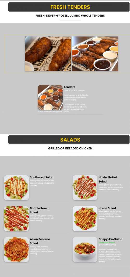 Super Chix menu in Frisco, Texas, USA