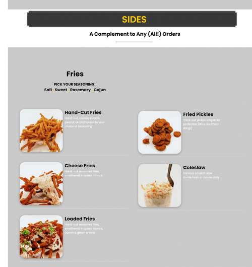 Super Chix menu in Frisco, Texas, USA