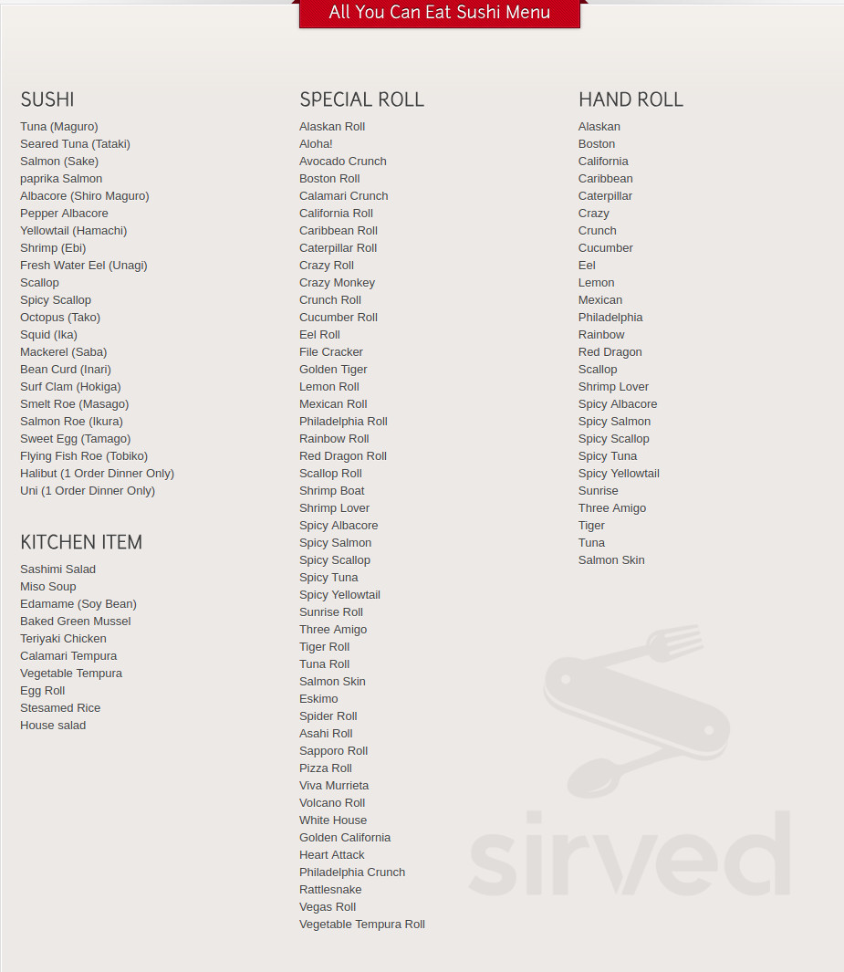 One Sushi Grill Menu In Murrieta California Usa