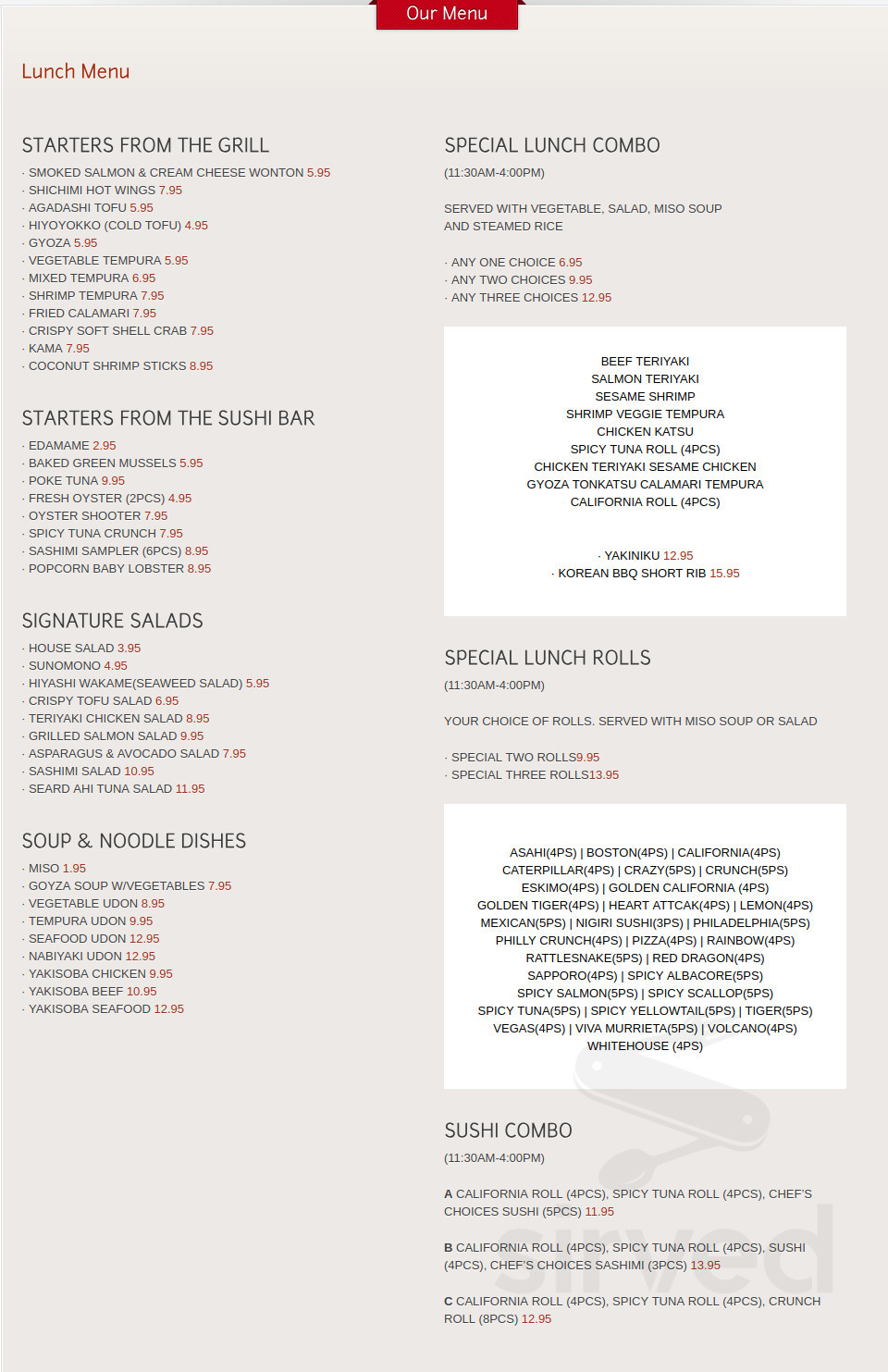 One Sushi Grill Menu In Murrieta California Usa