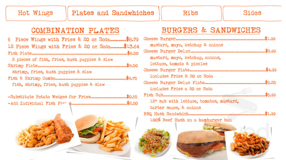 Menu Spartanburg SC's Tnt Hot Wings Sirved