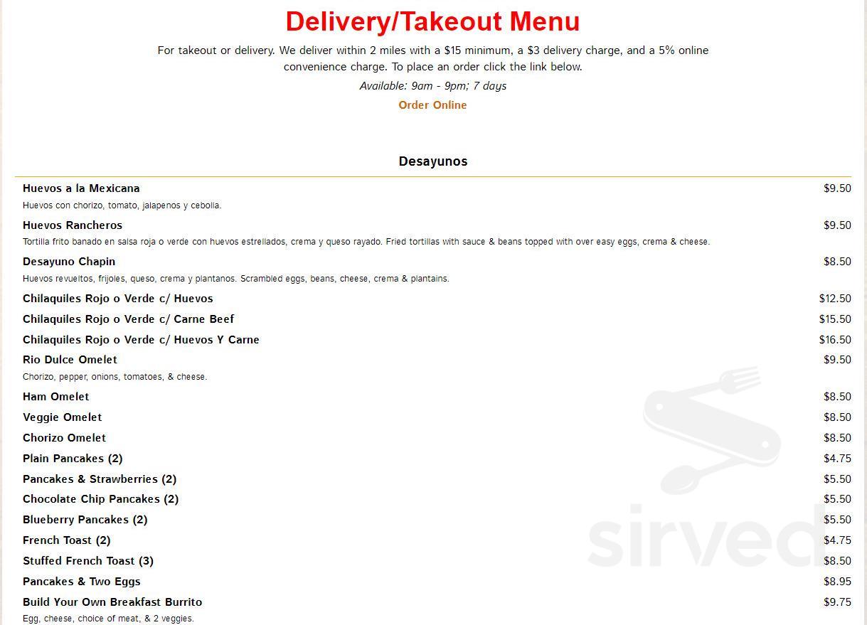 Rio Dulce Mexican Restaurant & Bakery menu in Lansdale, Pennsylvania, USA