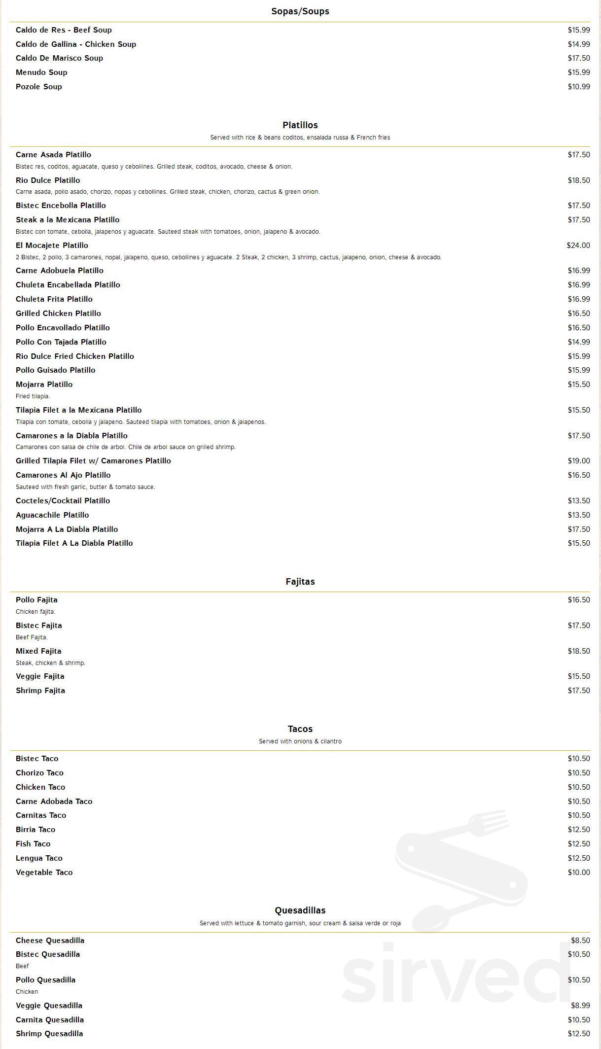 Rio Dulce Mexican Restaurant & Bakery menu in Lansdale, Pennsylvania, USA