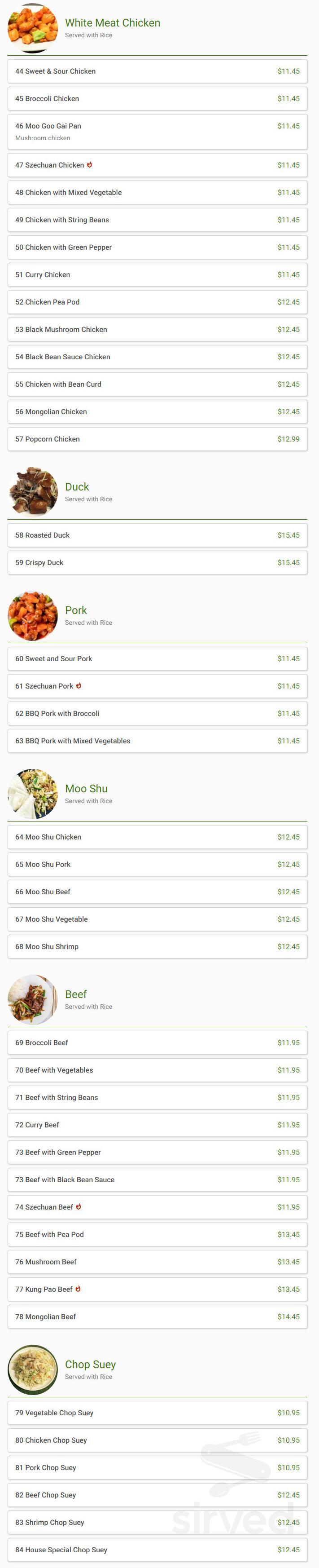 K & A Canton Restaurant menu in Los Angeles, California, USA