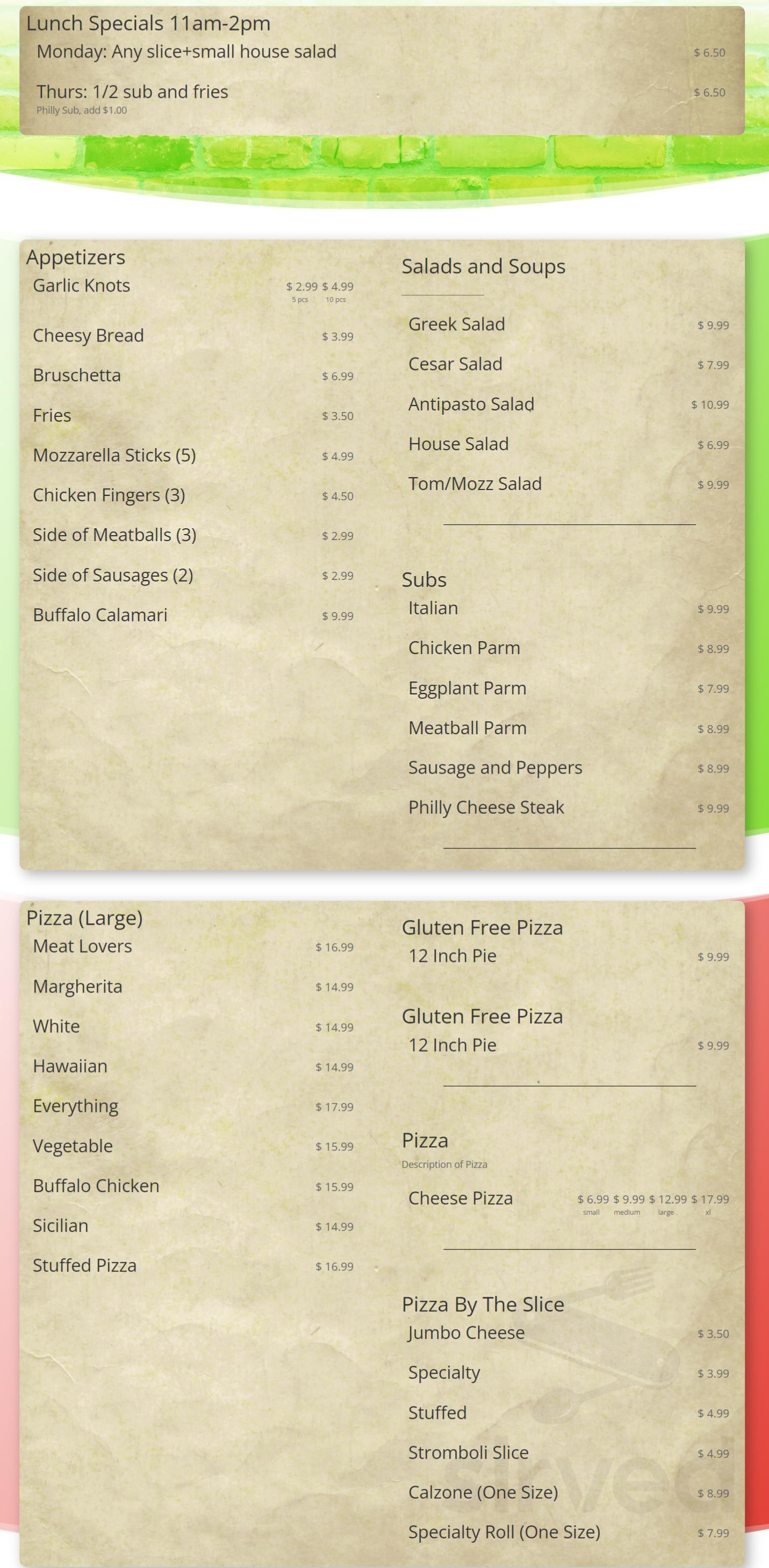 Emilios Pizza menu in Palm Coast, Florida, USA