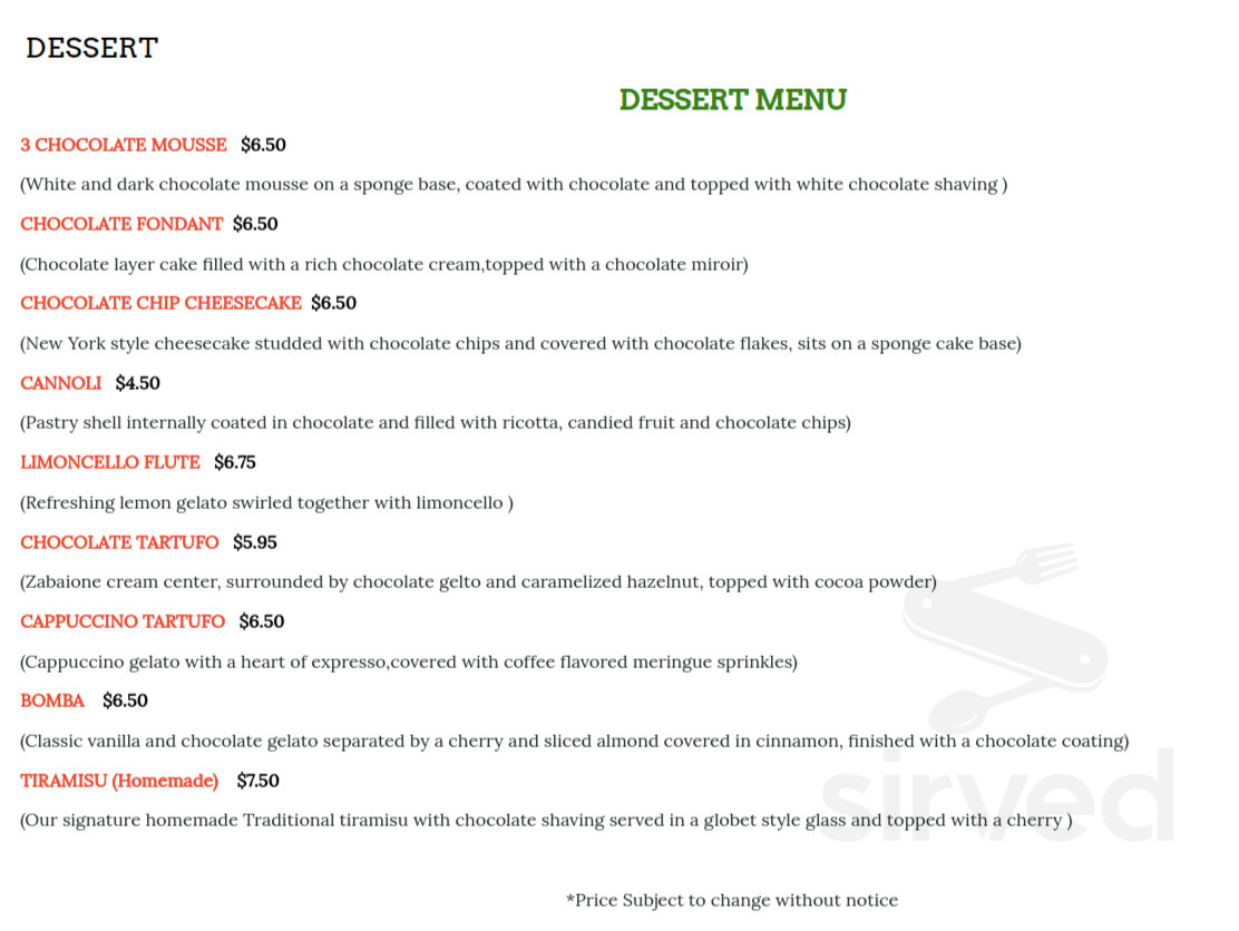 Tuscany Ristorante Italiano menu in Newport News Virginia USA