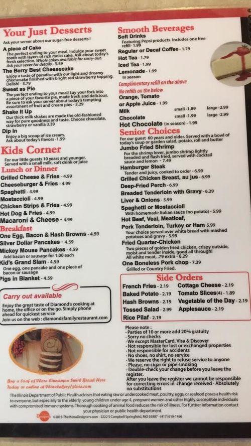 Diamonds Family Restaurant menu in Decatur, Illinois, USA