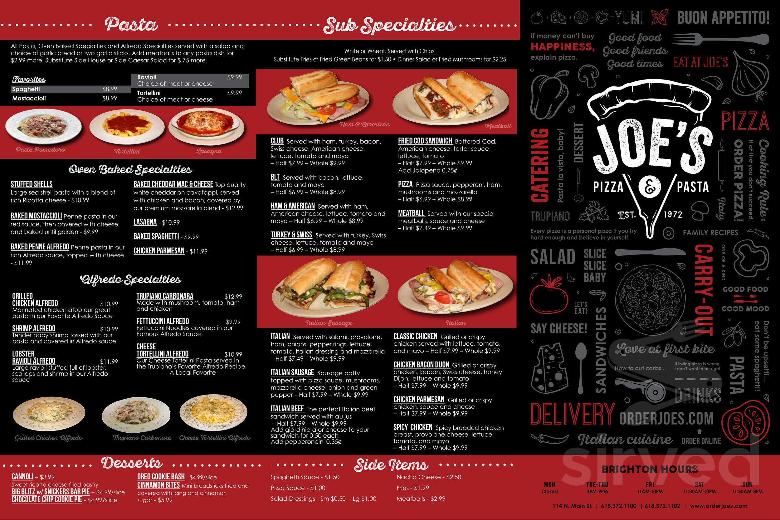 Joe's Pizza and Pasta menu in Brighton, Illinois, USA
