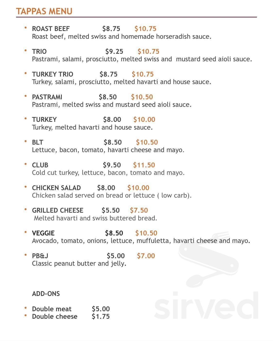 Tappas menus in Vidalia, United States