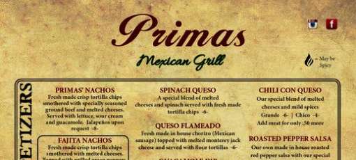 Primas Menu Menu for Primas Mexican Kitchen - Springfield, MO | Sirved