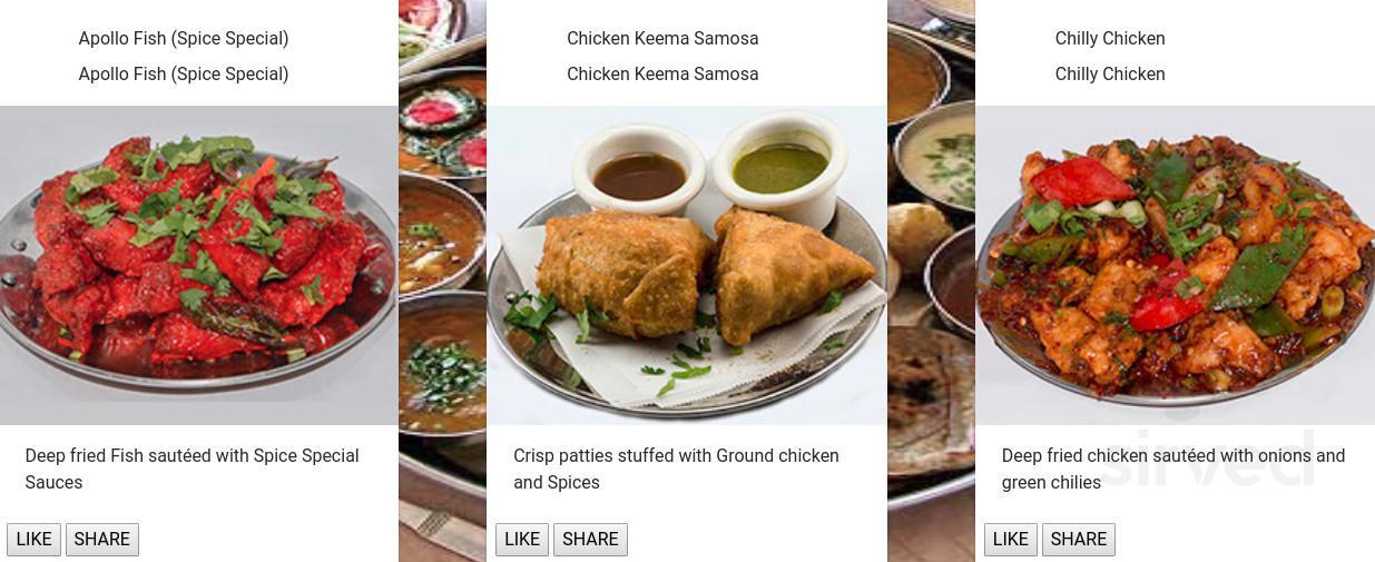 Spice Fine Indian Cuisine Biryani Place menu in San Antonio, Texas, USA