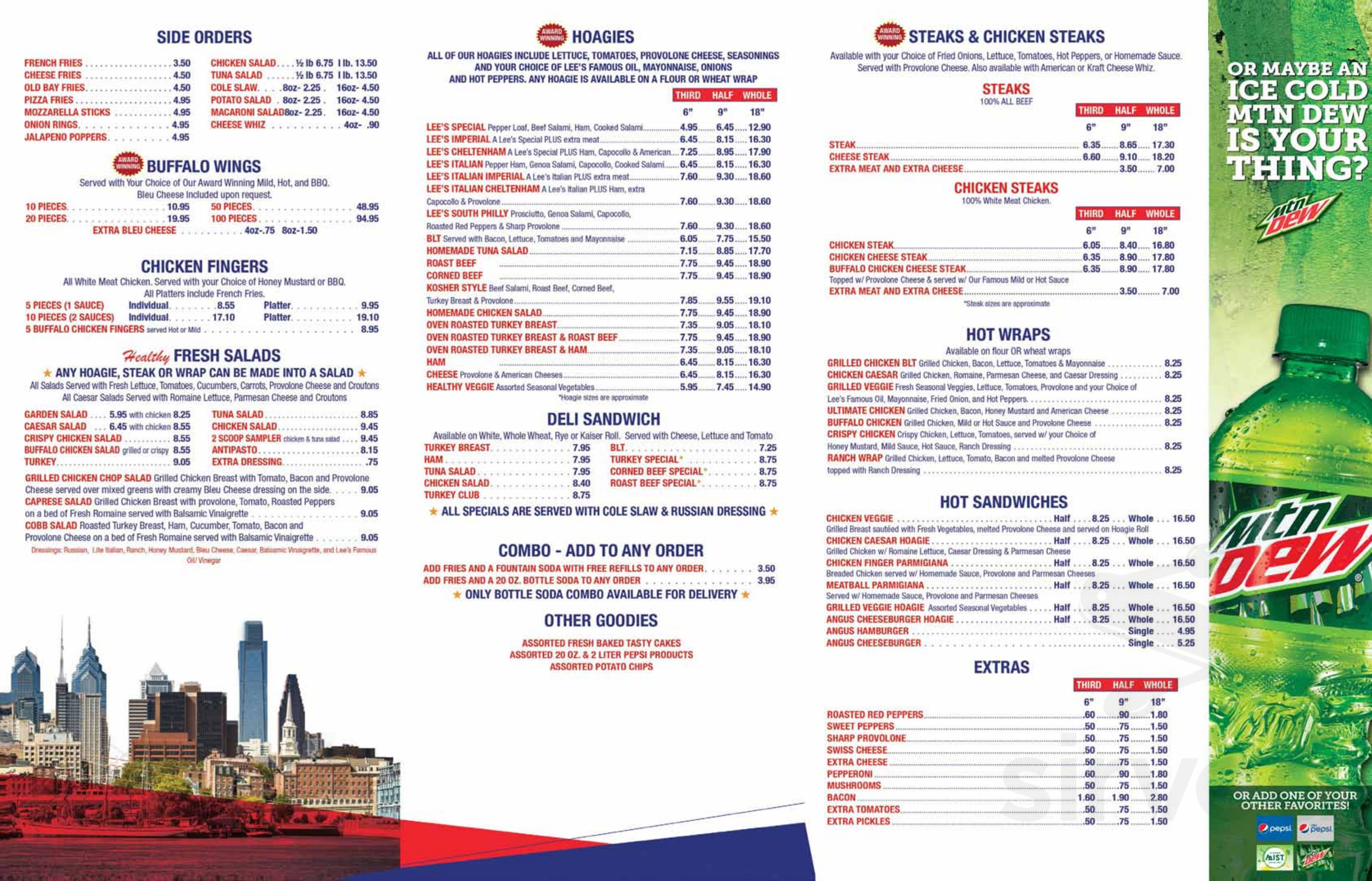 Lee's Hoagie House Southampton menu in Southampton, Pennsylvania, USA