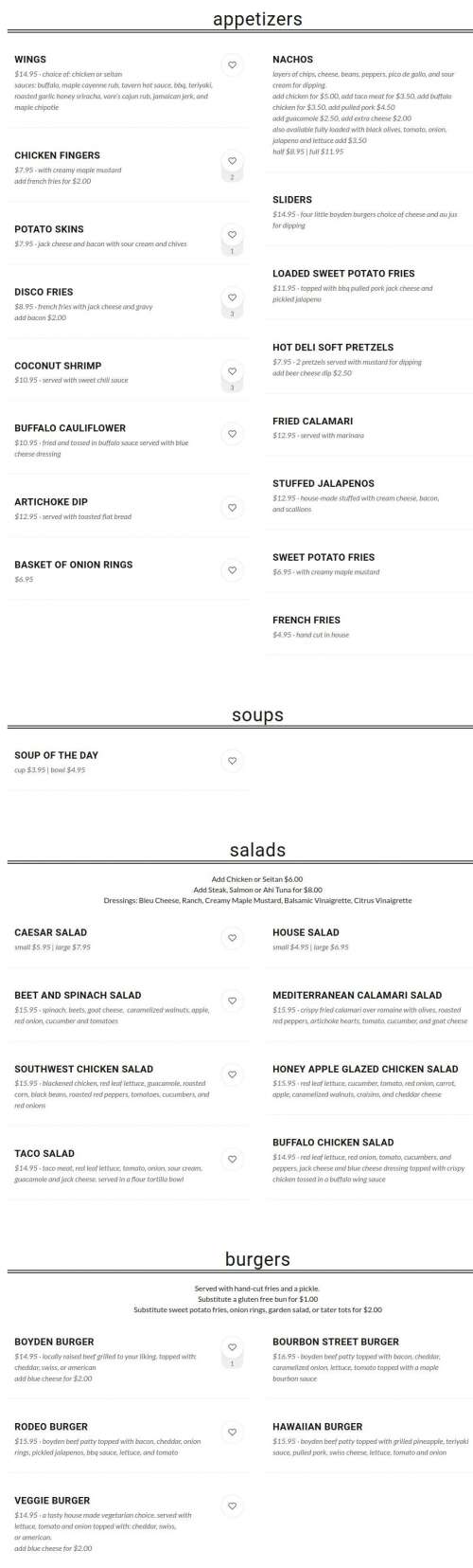 Village Tavern menu in Jeffersonville, Vermont, USA