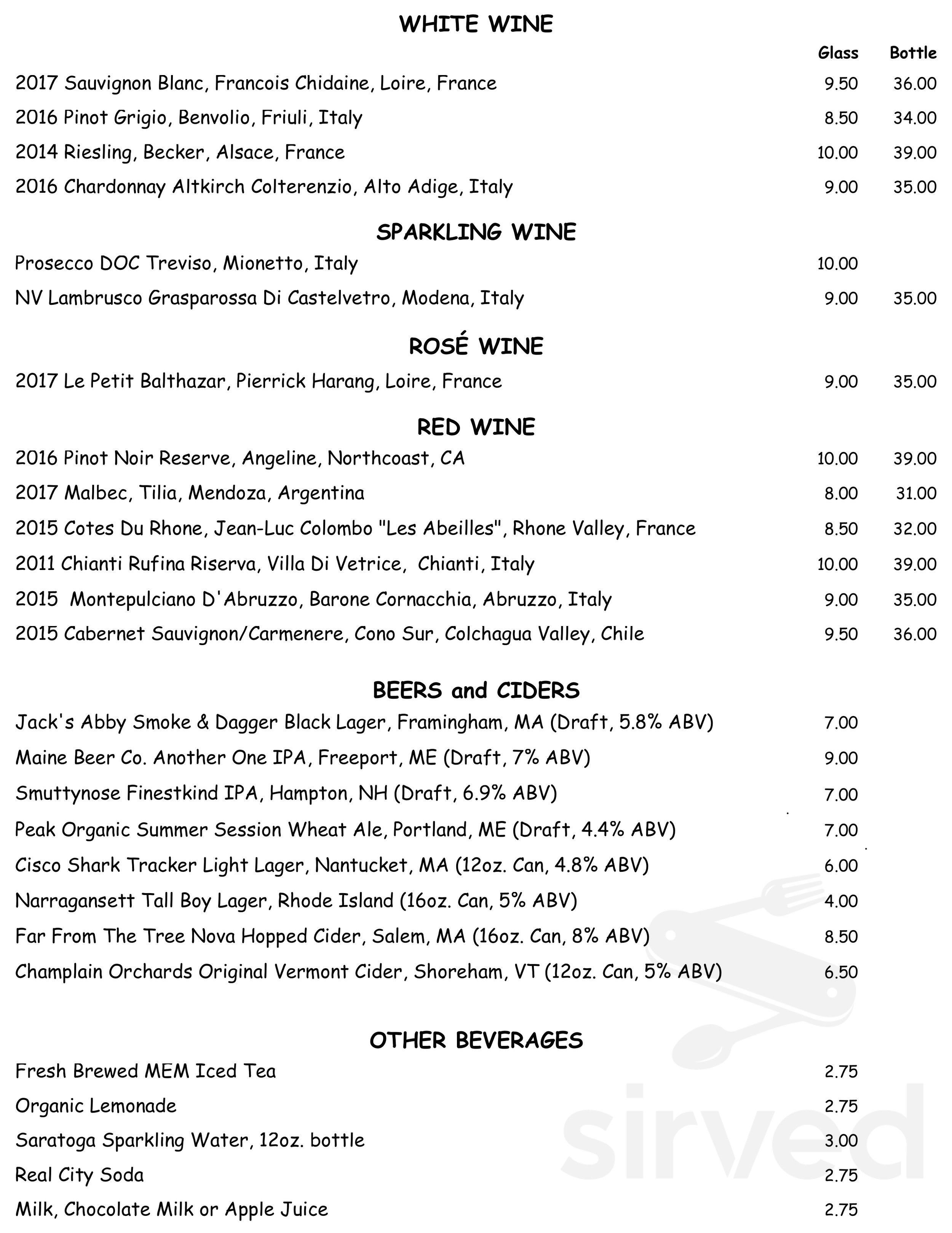 Za Arlington menu in Arlington, Massachusetts, USA