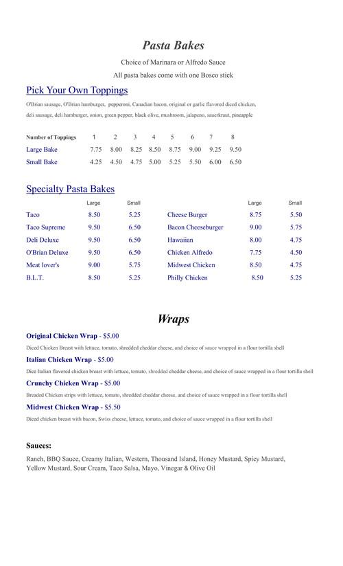 Tilted Silo Bar & Grill Millennium Banquet Hall menu in Goose Lake