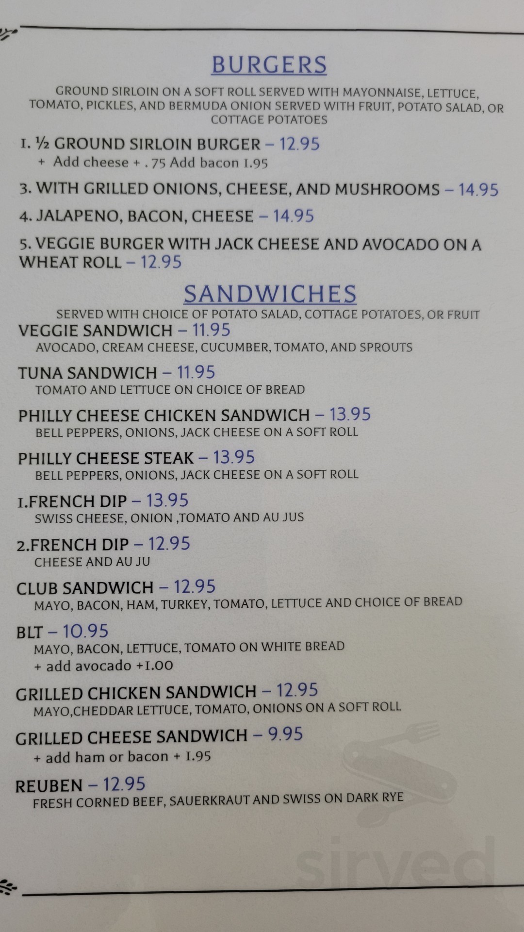 Mike's Breakfast and lunch menu in Lucerne, California, USA