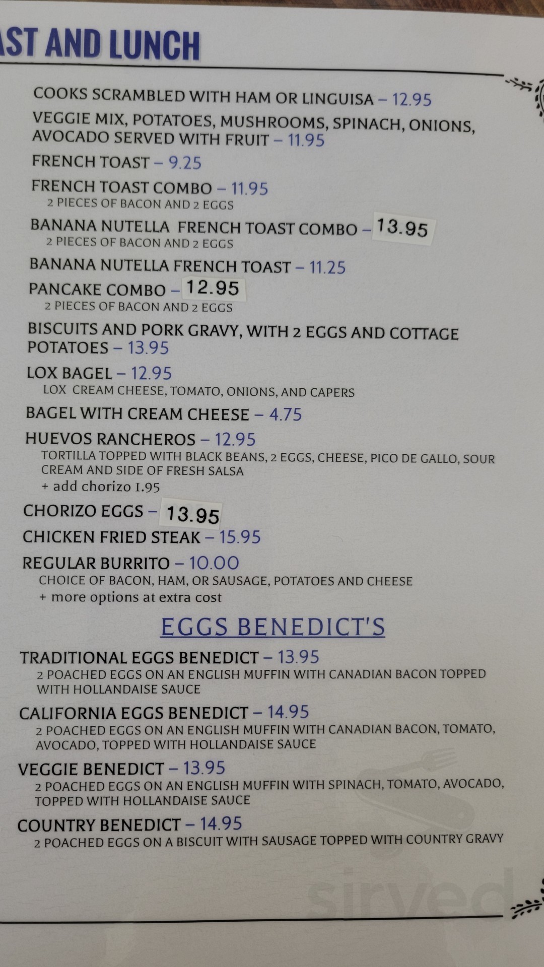Mike's Breakfast and lunch menu in Lucerne, California, USA