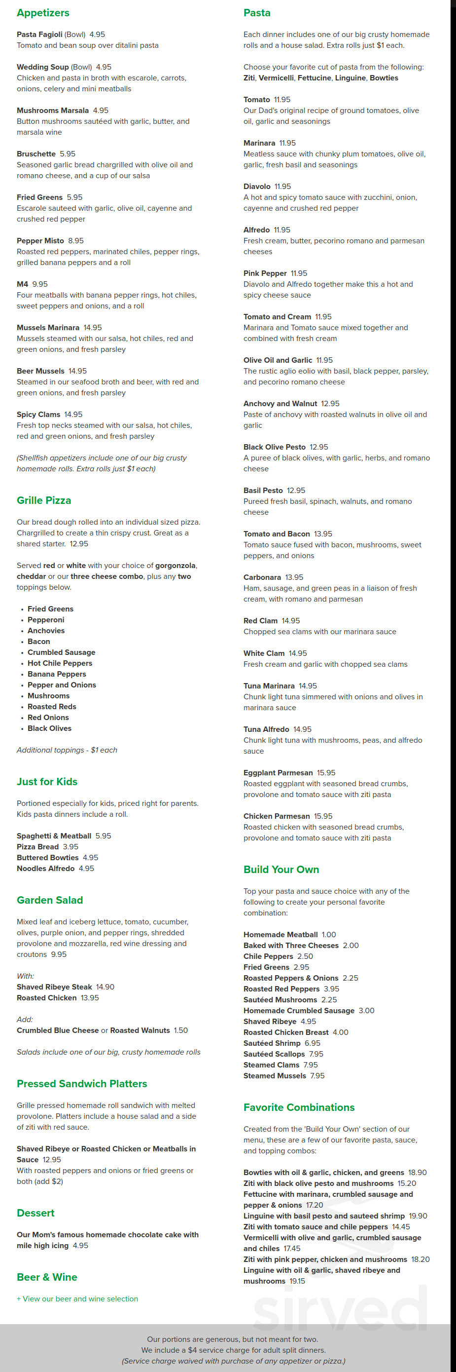 Menu for Combine Brothers in Boardman, OH Sirved