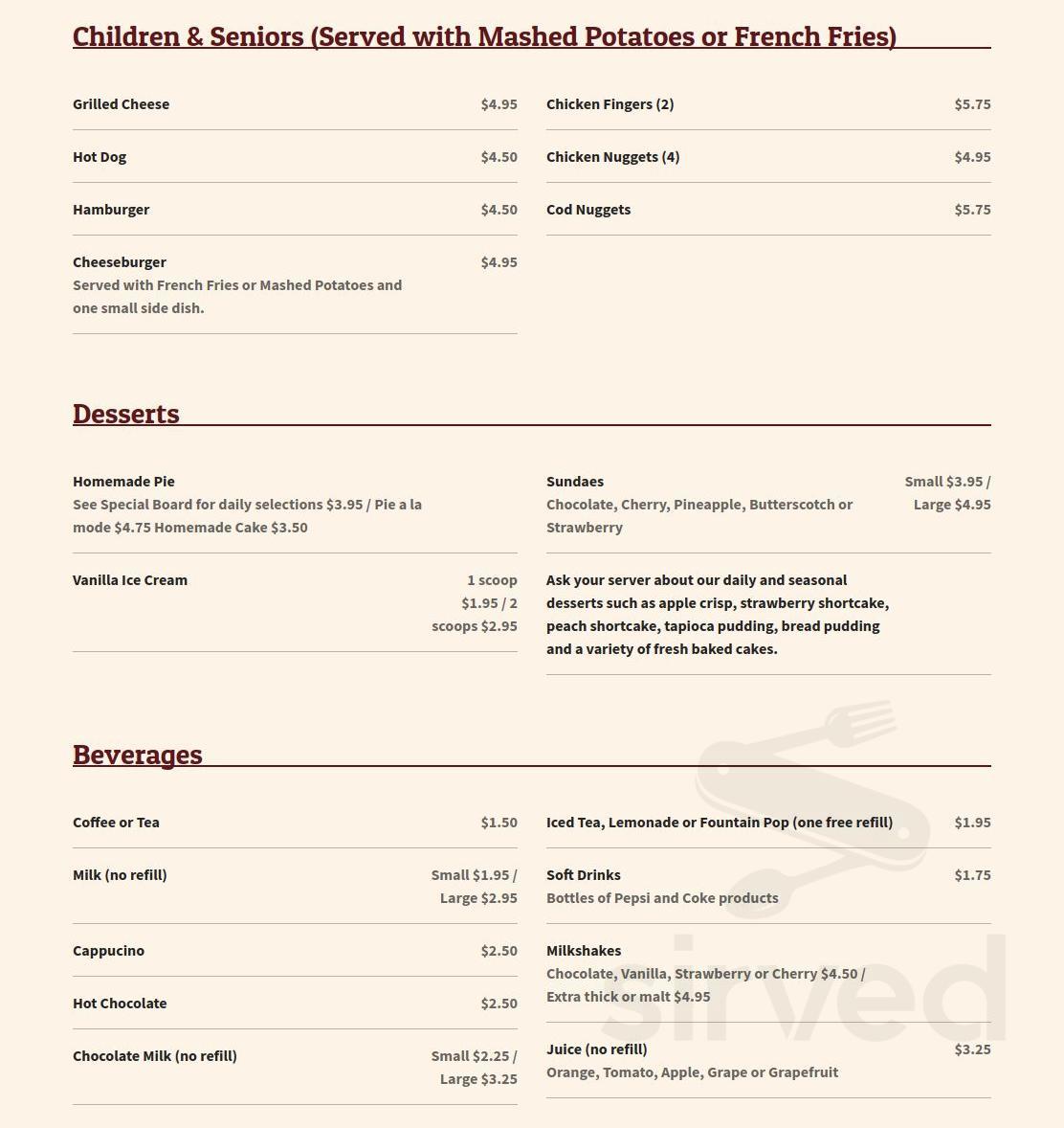 Meeder's menu in Ripley, New York, USA