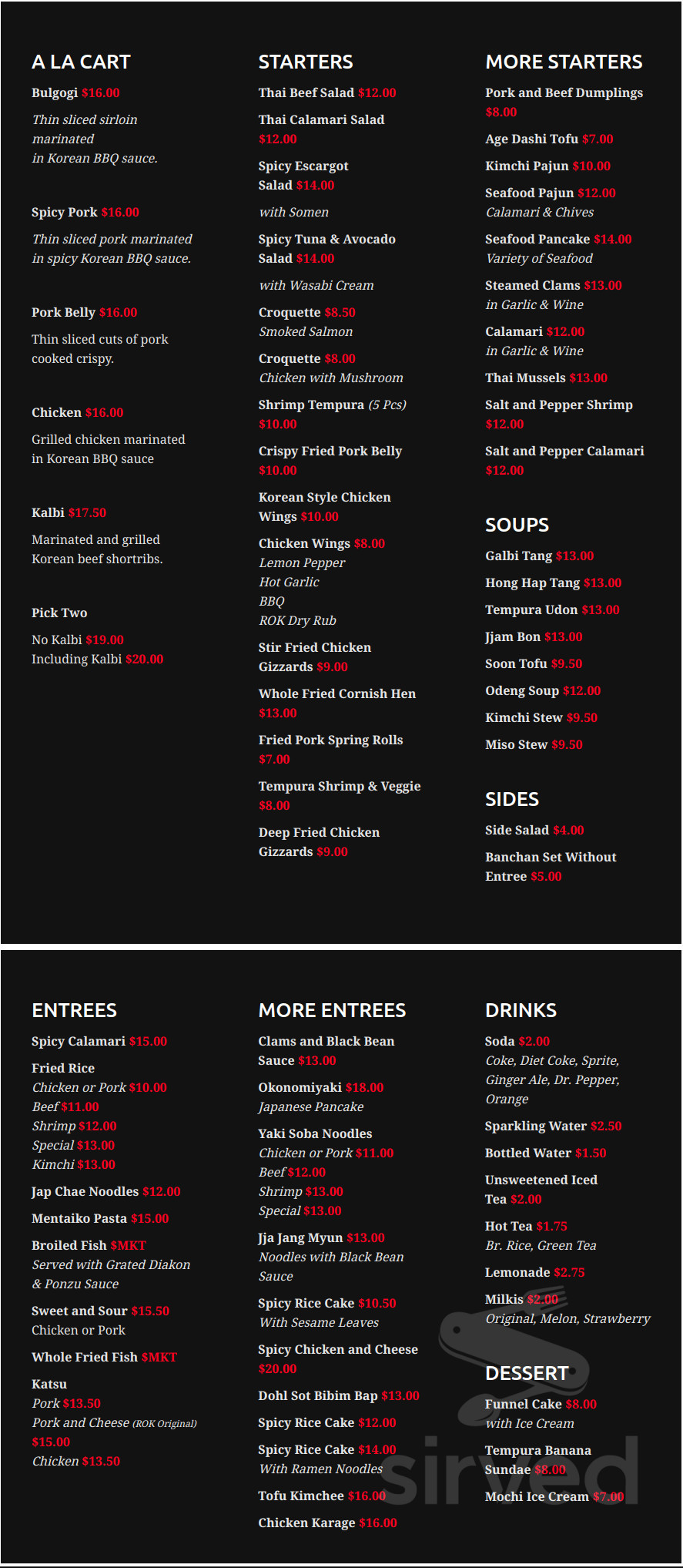 Menu for Rok in Lauderhill, FL | Sirved