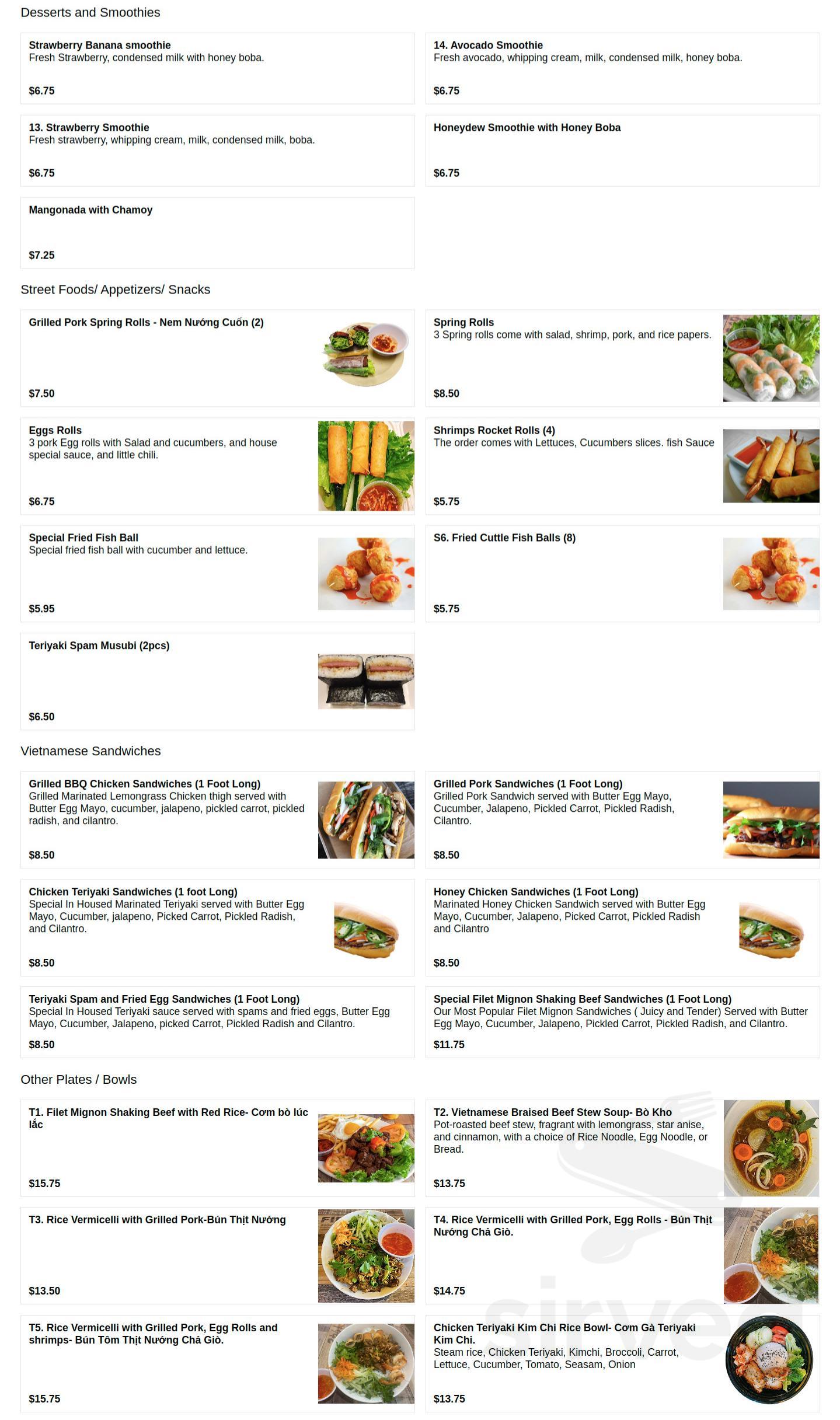Phin Cafe menu in San Jose, California, USA