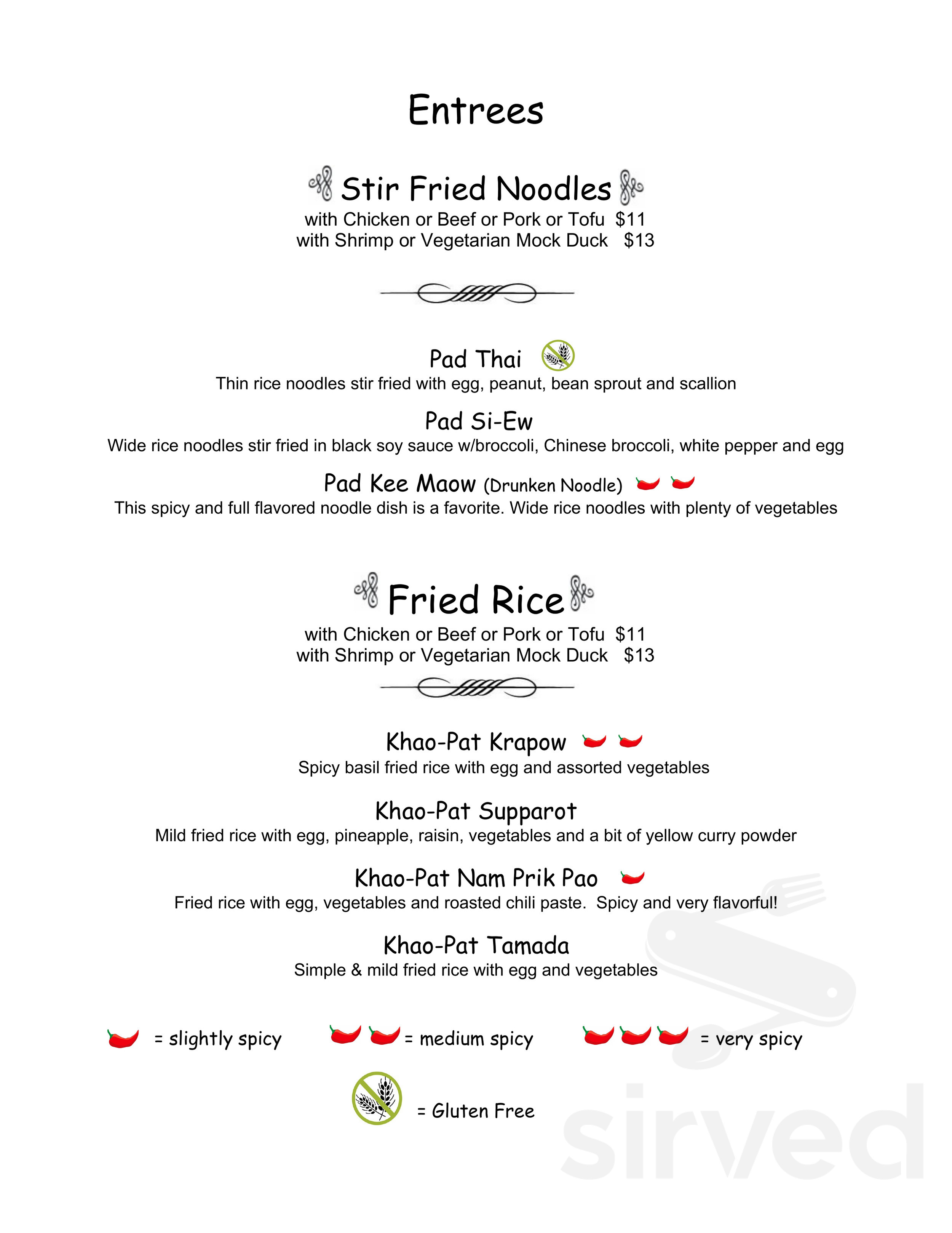 Tiny Thai Restaurant menu in Winooski, Vermont, USA