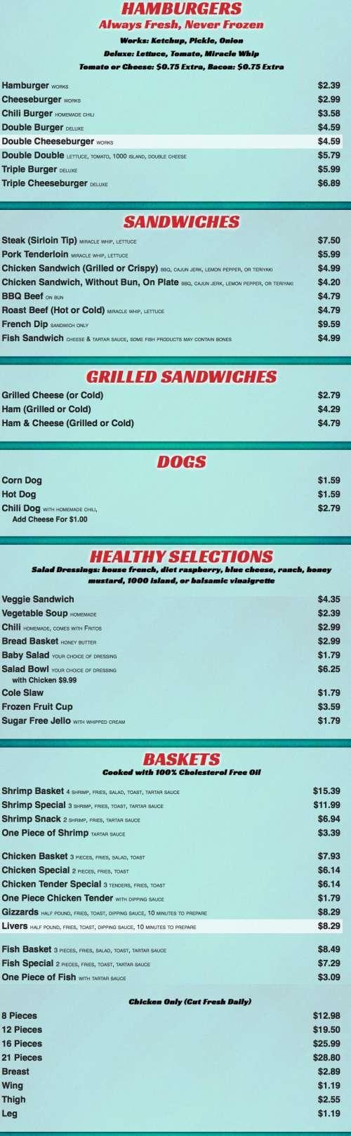 Jess's Drive Inn (Formally JB's DriveIn) menu in Greeley, Colorado, USA