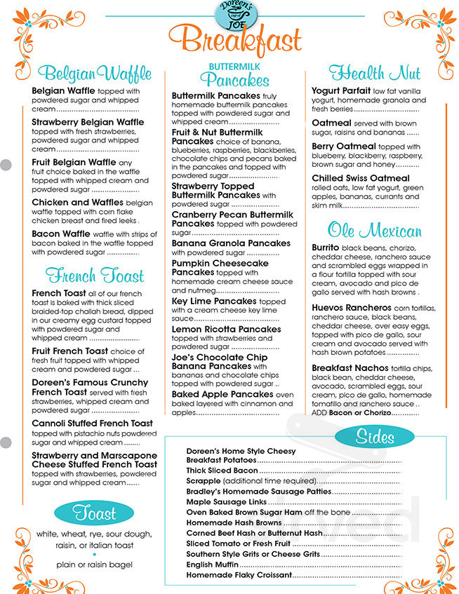 Doreen S Cup Of Joe Menu In Marco Island Florida Usa