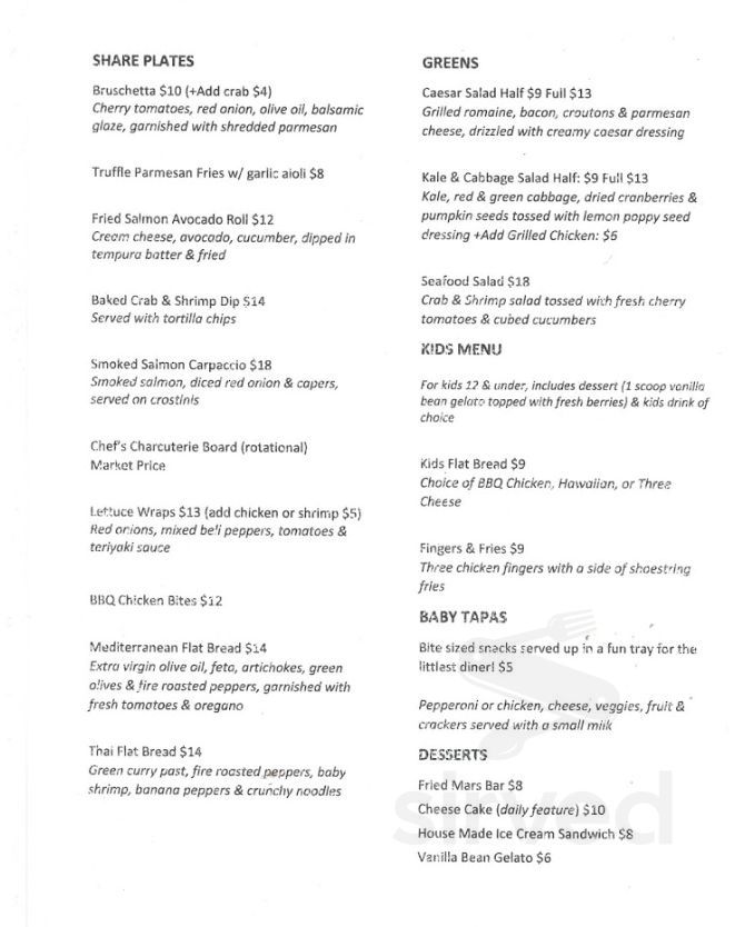 Boathouse on Bernard menu in Kelowna, British Columbia