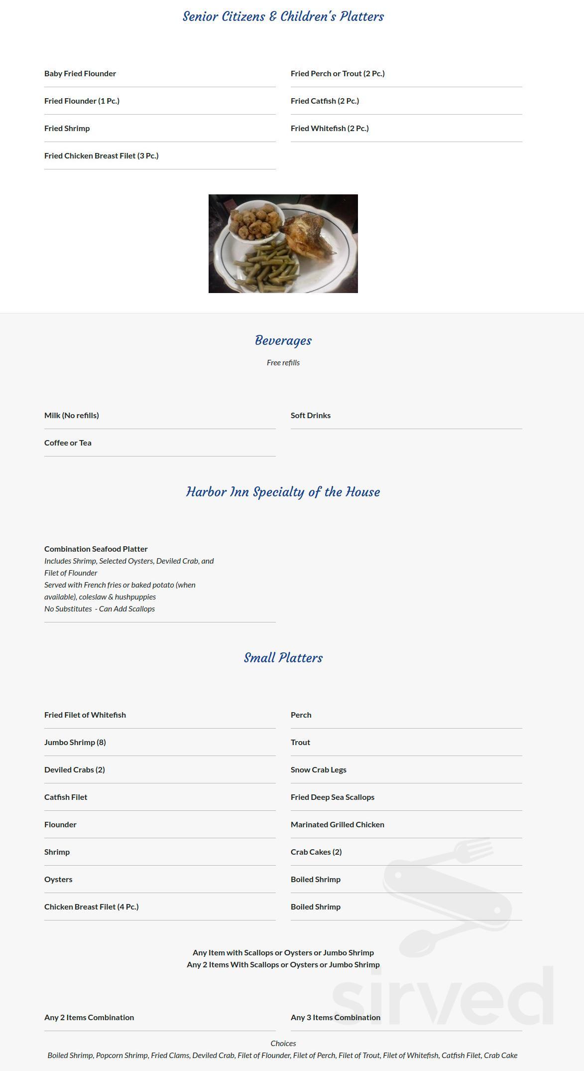 Harbor Inn Seafood Restaurant menu in Burlington, North Carolina, USA