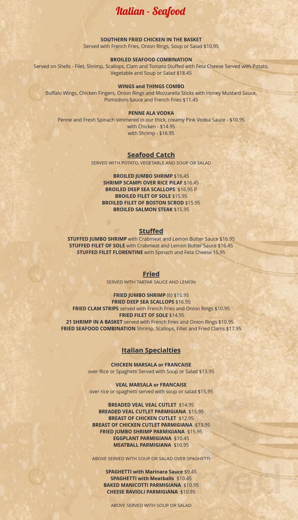 Sunset Diner menu in Ocean Township, New Jersey, USA