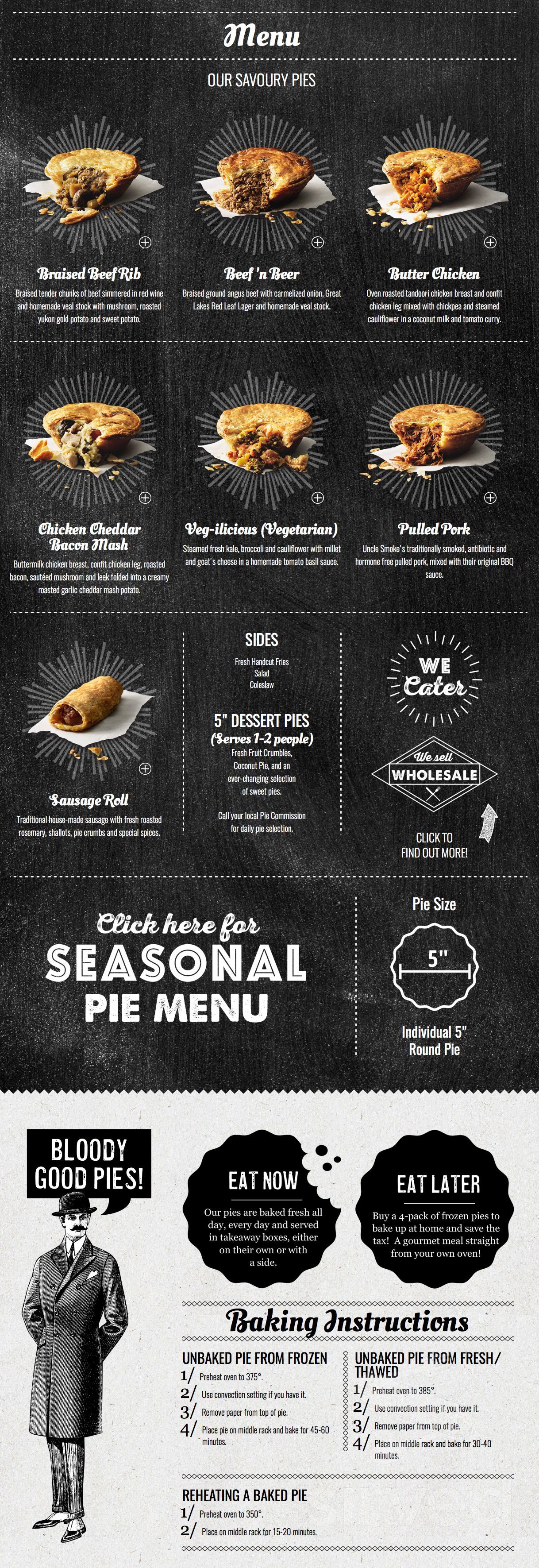 The Pie Commission menu in Etobicoke, Ontario