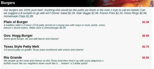Menu for Texas Great Country Café & Pie Pantry in Whitney, TX | Sirved