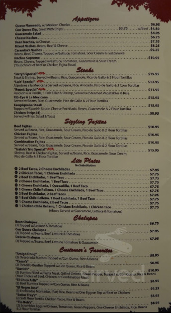 Menu - Midland TX's Carambas Spanish Inn | Sirved