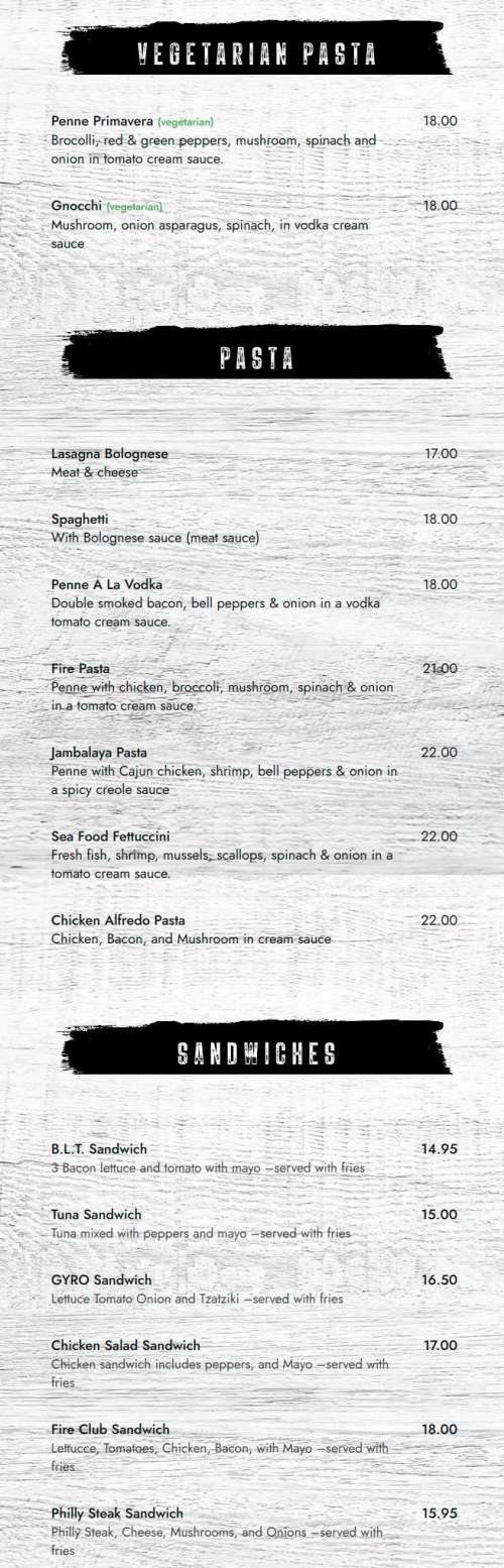 Fire Wings menu in Etobicoke, Ontario, Canada